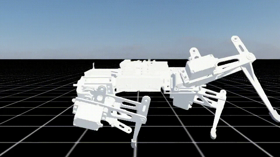 A simulated lightweight quadruped during a jump
