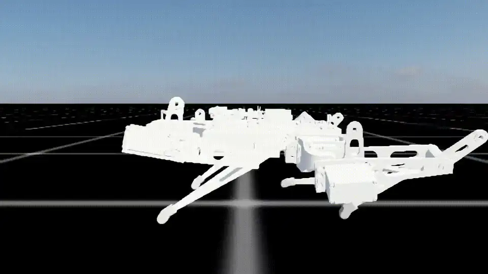 A simulated lightweight quadruped executing a learned jump